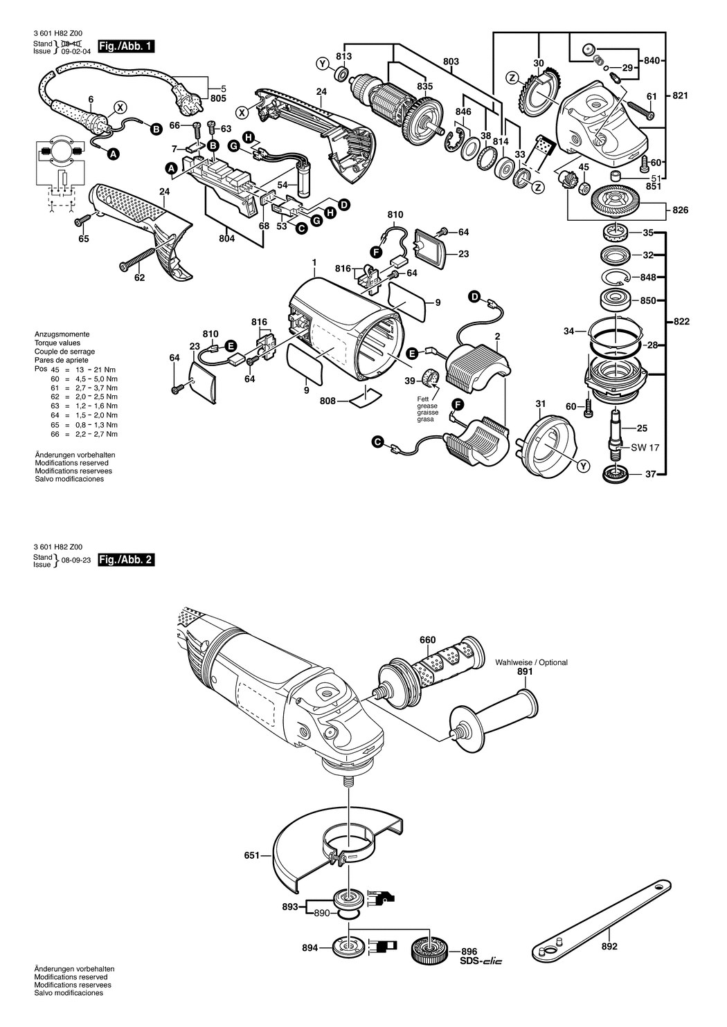 Bosch GWS 22-180 JH / 3601H81Z00 / EU 230 Volt Spare Parts