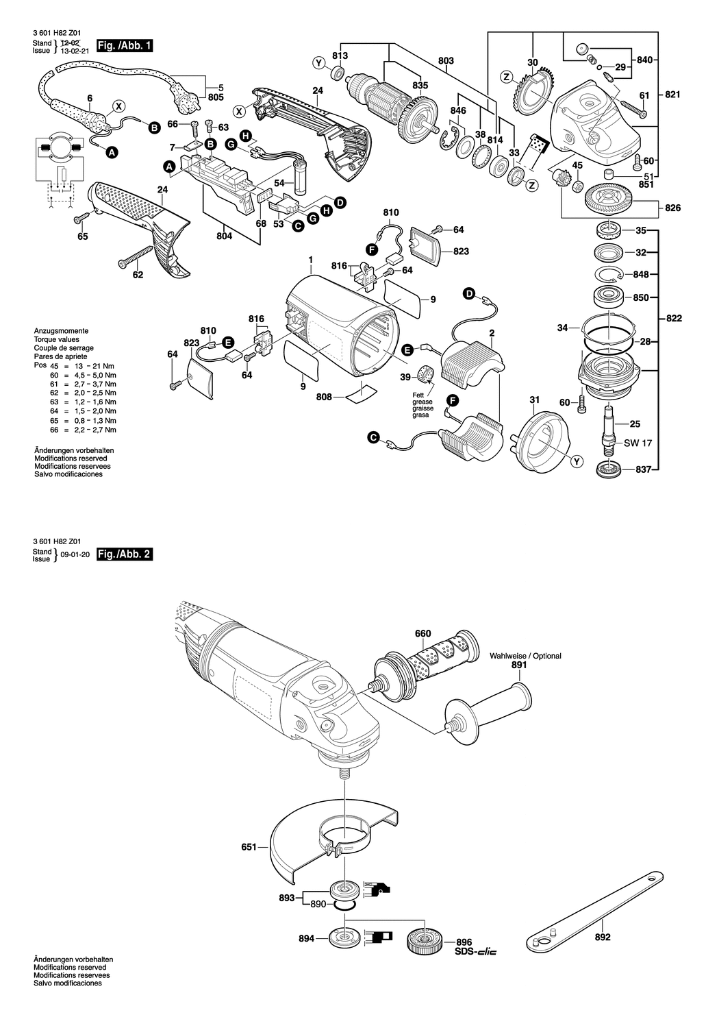 Bosch GWS 22-180 JH / 3601H81Z01 / EU 230 Volt Spare Parts