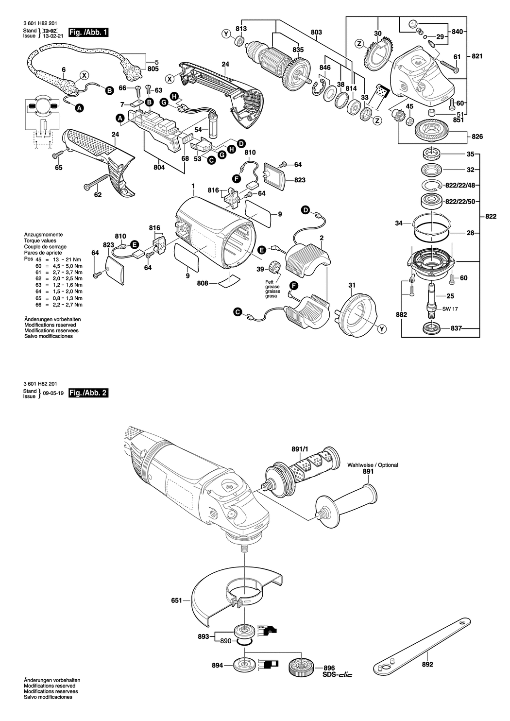 Bosch GWS 22-230 JH / 3601H82201 / EU 230 Volt Spare Parts