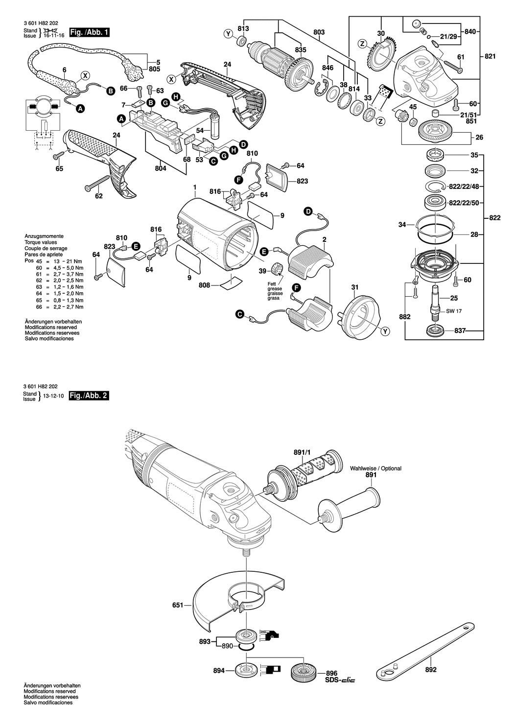 Bosch GWS 22-230 JH / 3601H82202 / EU 230 Volt Spare Parts