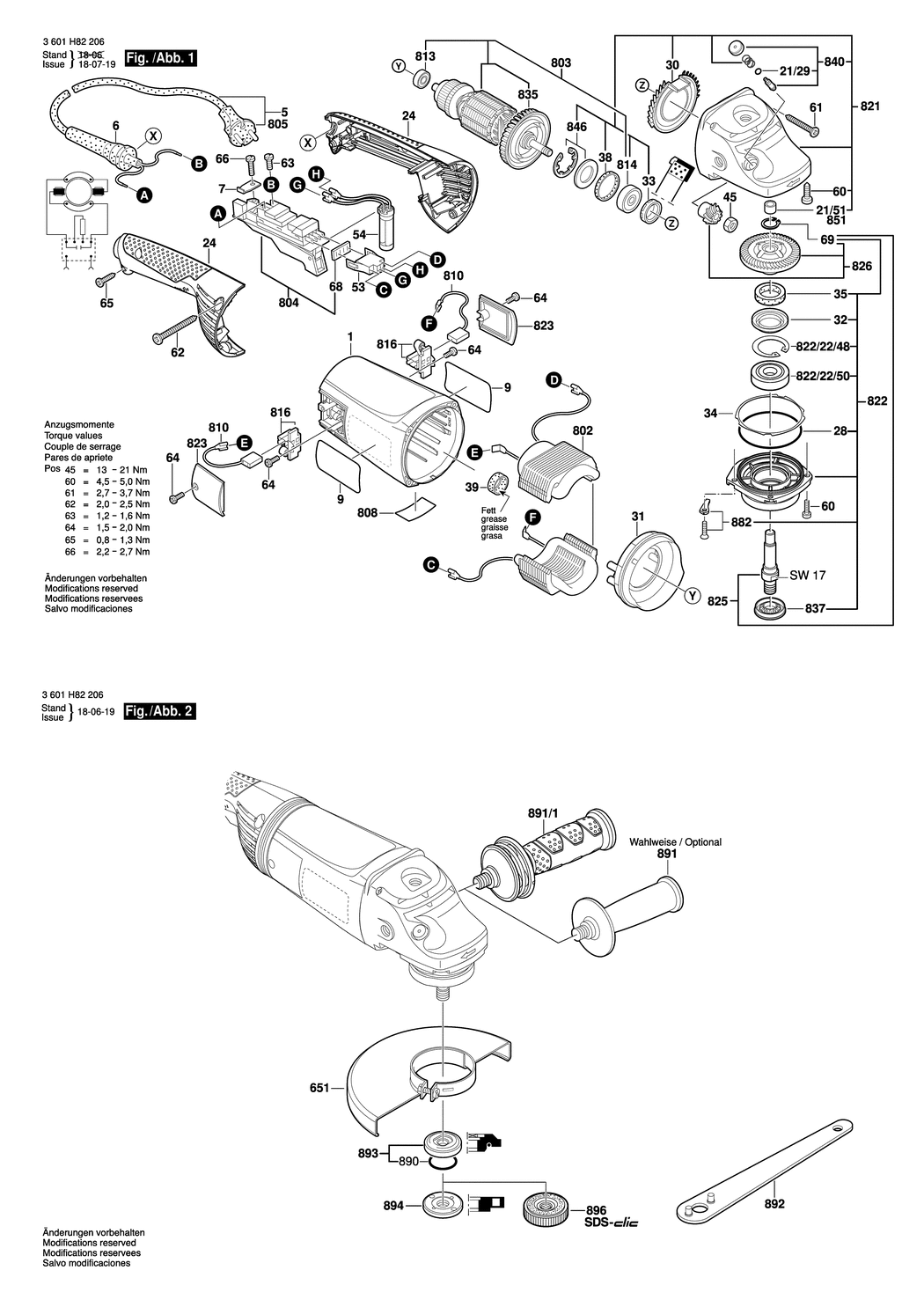 Bosch GWS 22-230 H / 3601H82206 / EU 230 Volt Spare Parts