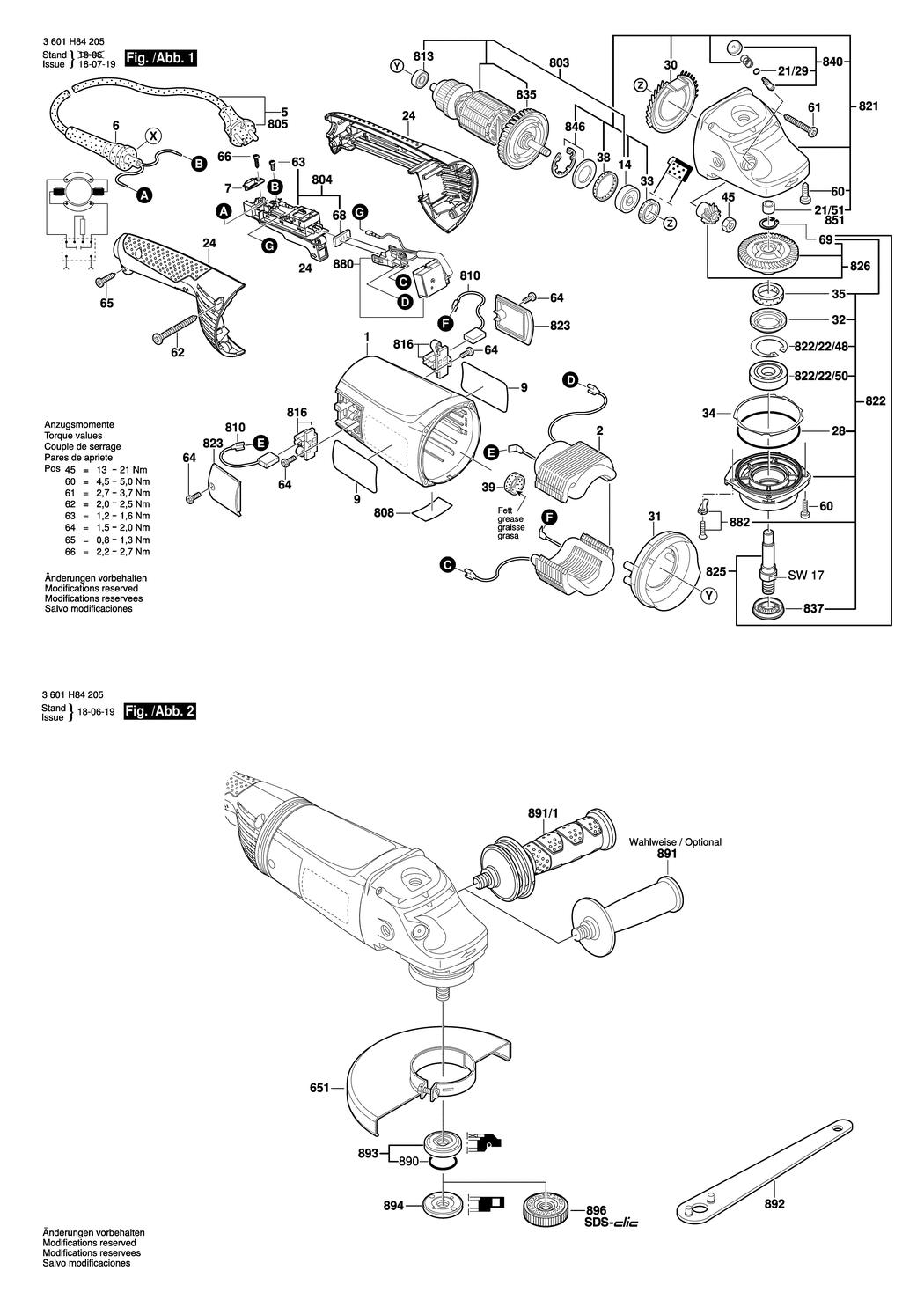 Bosch GWS 24-230 JH / 3601H84205 / EU 230 Volt Spare Parts