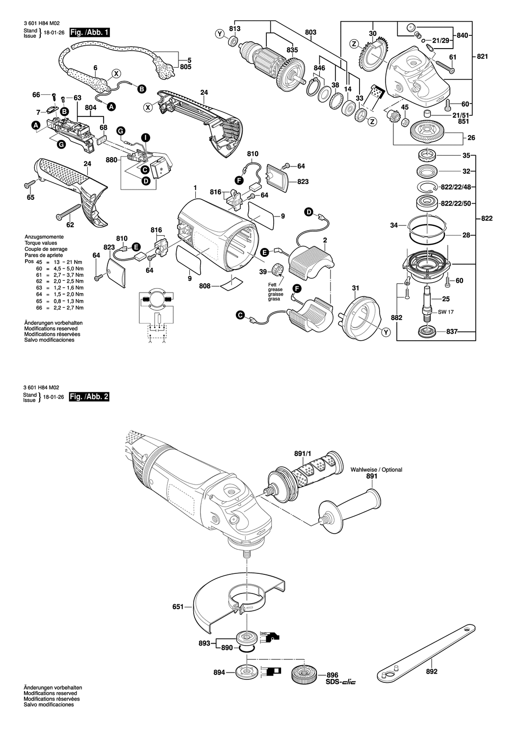 Bosch GWS 24-230 JH / 3601H84M02 / --- 230 Volt Spare Parts