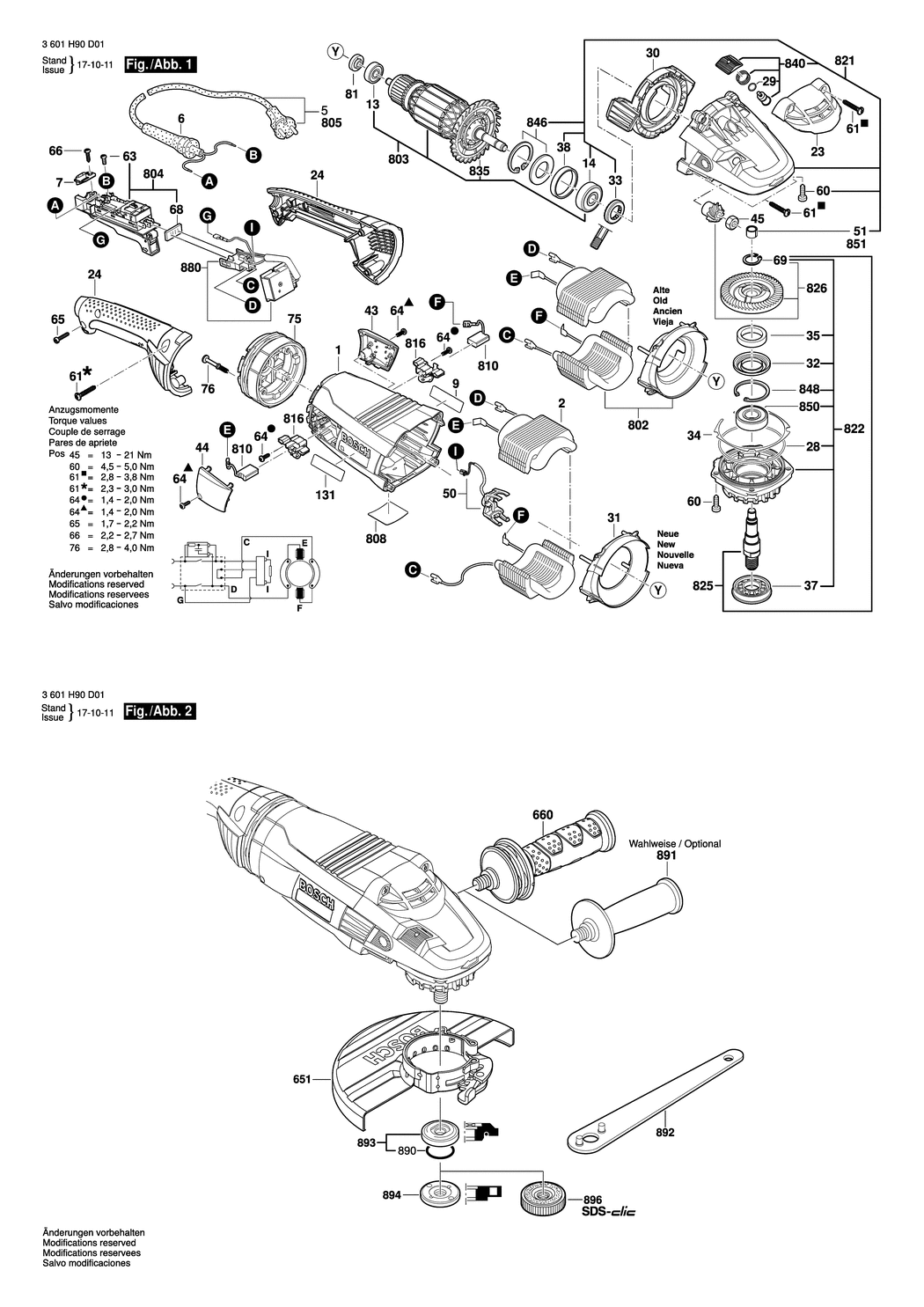 Bosch GWS 22-230 LVI / 3601H91C01 / EU 230 Volt Spare Parts