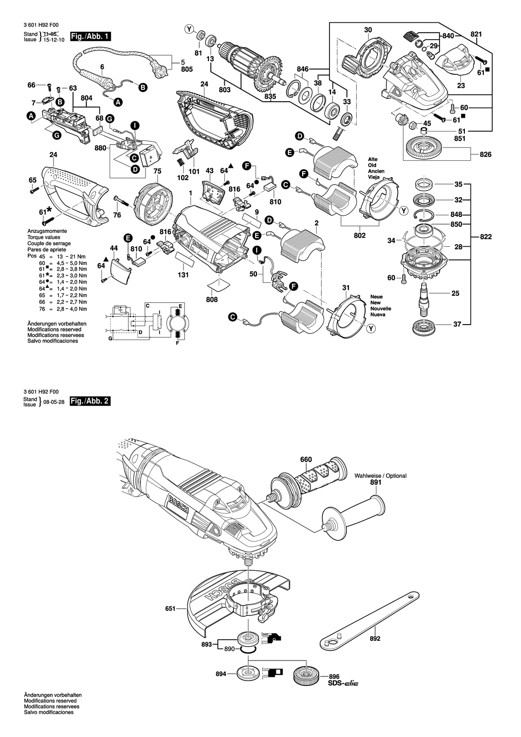 Bosch GWS 24-180 LVI / 3601H92F00 / EU 230 Volt Spare Parts