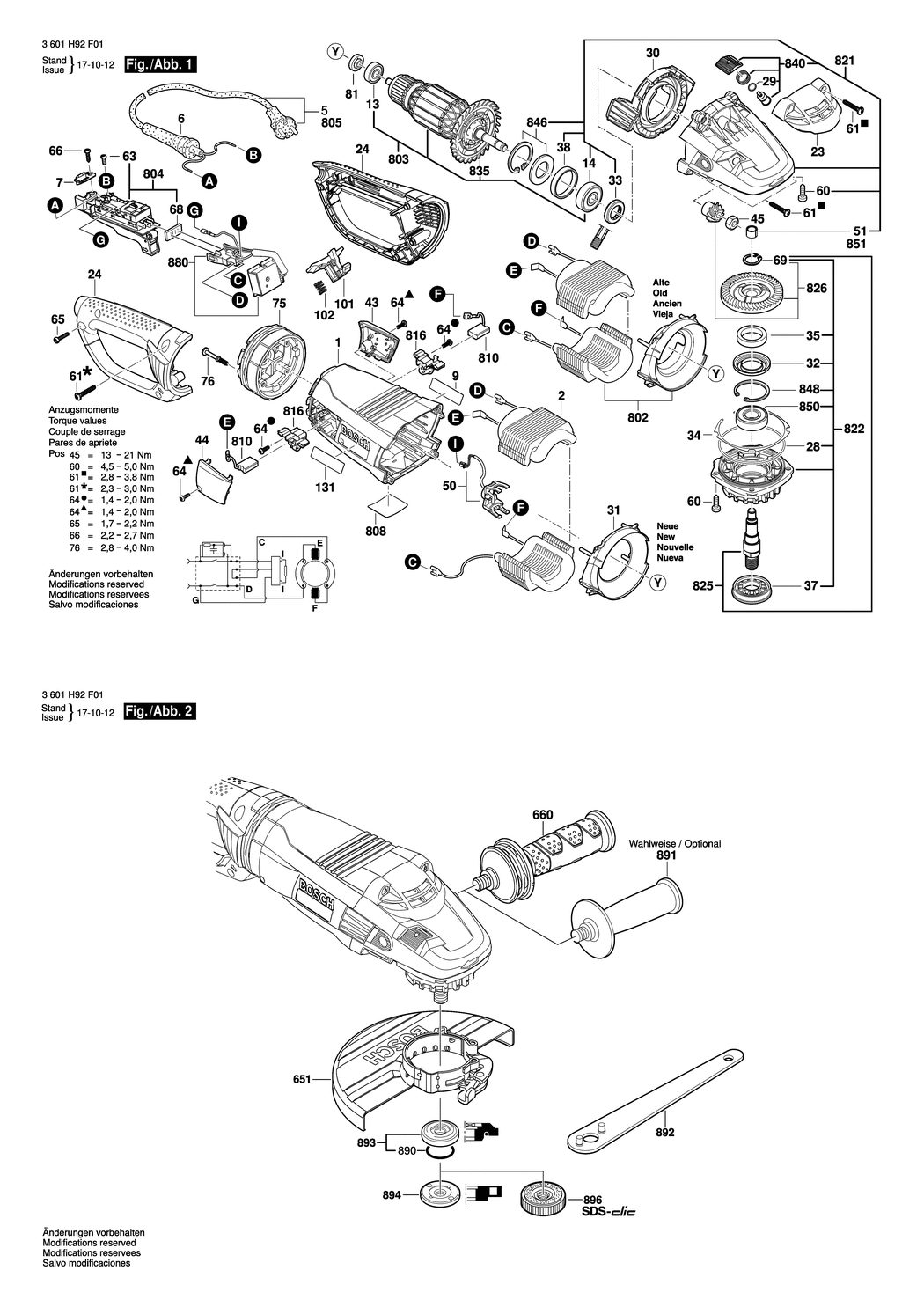 Bosch GWS 24-180 LVI / 3601H92F01 / EU 230 Volt Spare Parts