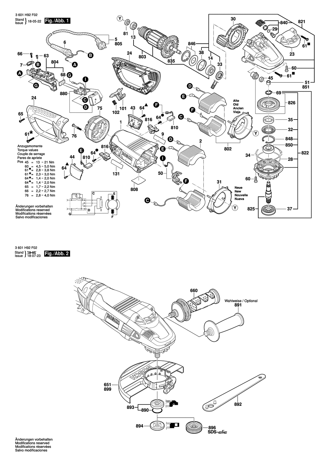 Bosch GWS 24-180 LVI / 3601H92F02 / EU 230 Volt Spare Parts