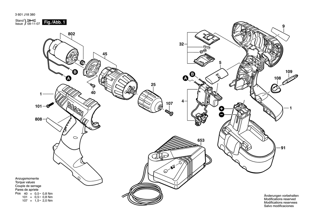 Bosch GSR 18-2 / 3601J18300 / EU 18 Volt Spare Parts