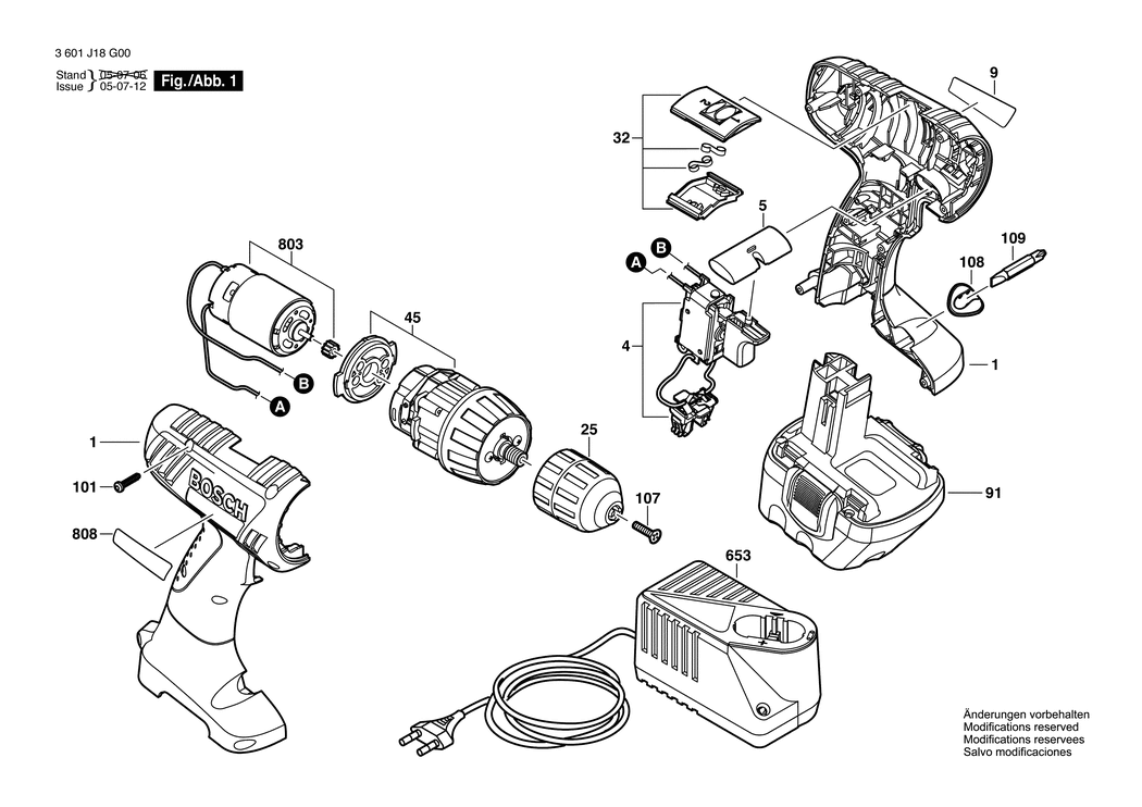 Bosch GSR 14.4-2 / 3601J18G00 / EU 14.4 Volt Spare Parts