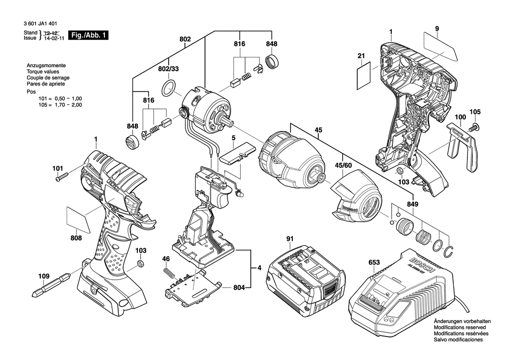 Bosch GDR 14.4 V-LI / 3601JA1401 / EU 14.4 Volt Spare Parts