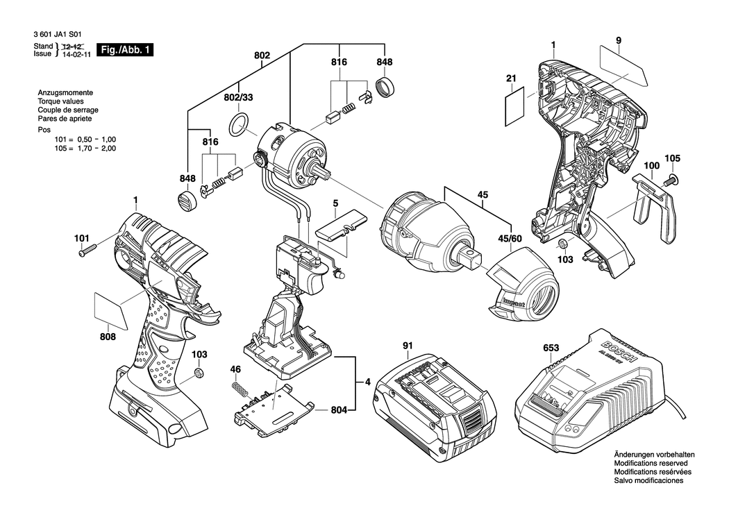 Bosch GDS 18 V-LI / 3601JA1S01 / EU 18 Volt Spare Parts