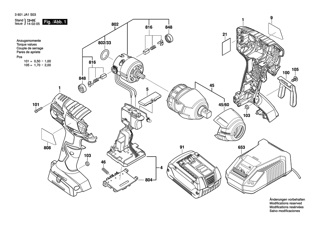 Bosch ASS 18-1/2 / 3601JA1S03 / EU 18 Volt Spare Parts