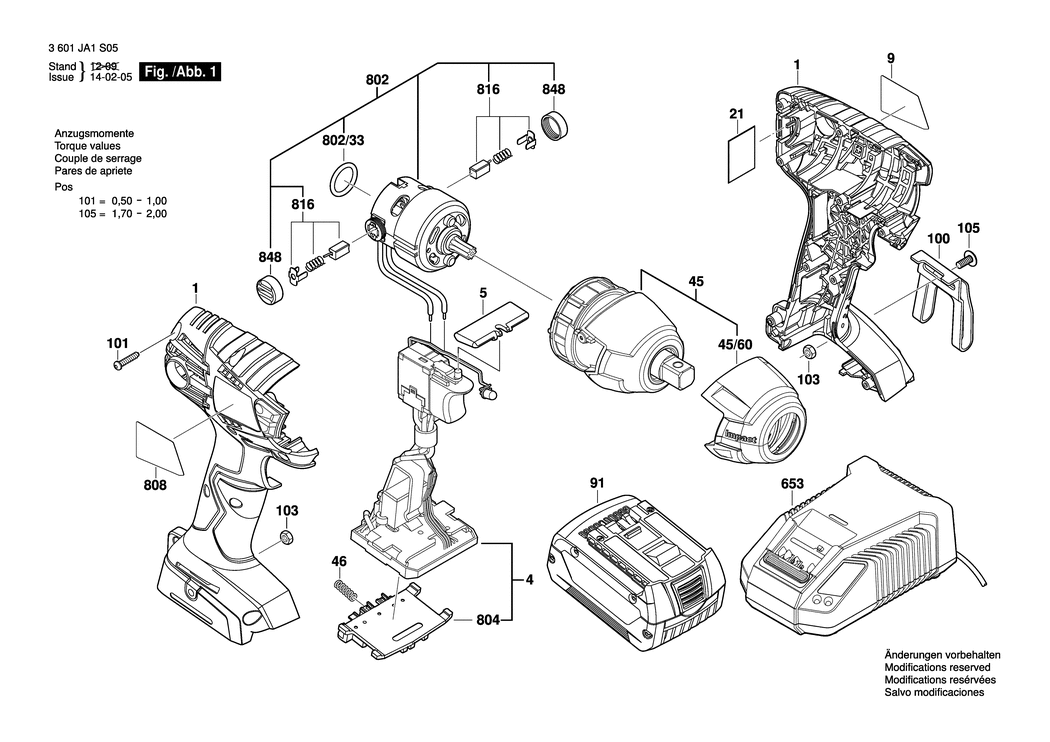 Bosch ASS 18-1/2 / 3601JA1S05 / EU 18 Volt Spare Parts