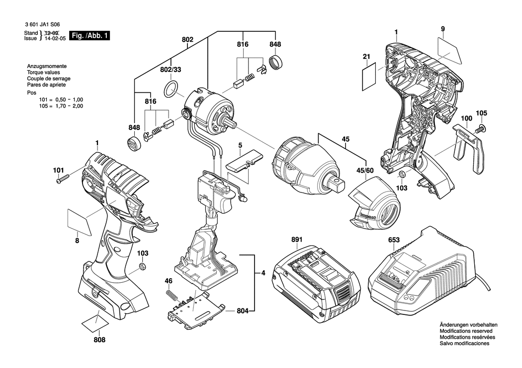 Bosch IWI 285 / 3601JA1S06 / EU 18 Volt Spare Parts