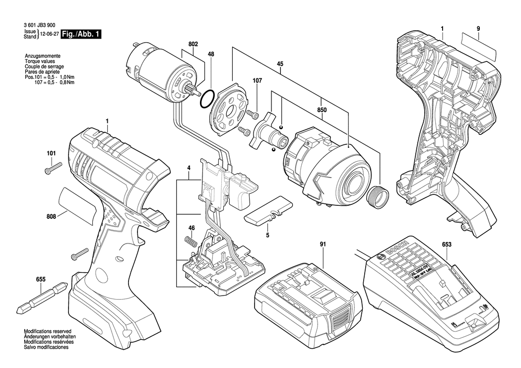 Bosch GDR 1080-LI / 3601JB3900 / EU 10.8 Volt Spare Parts