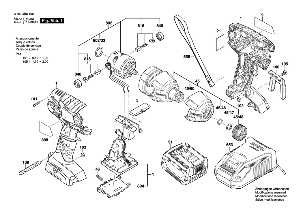 Bosch GDX 18 V-LI / 3601JB8100 / EU 18 Volt Spare Parts