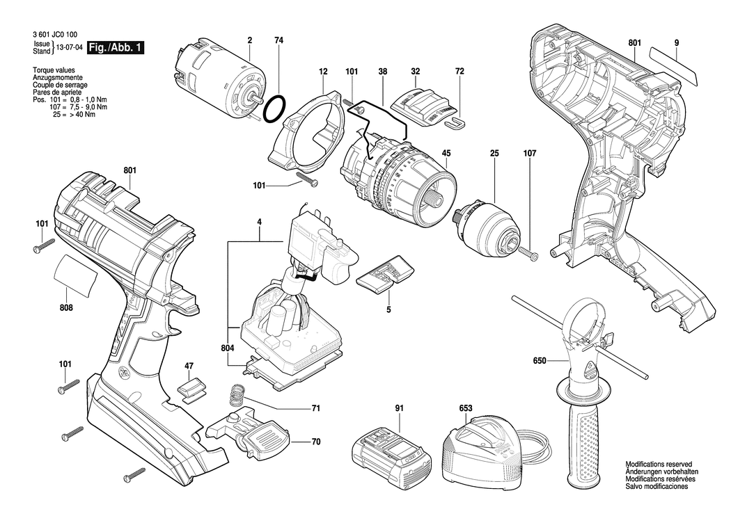 Bosch GSR 36 VE-2-LI / 3601JC0100 / EU 36 Volt Spare Parts