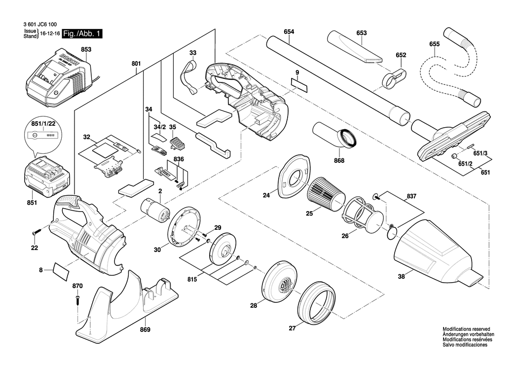 Bosch GAS 18 V-LI / 3601JC6100 / EU 18 Volt Spare Parts