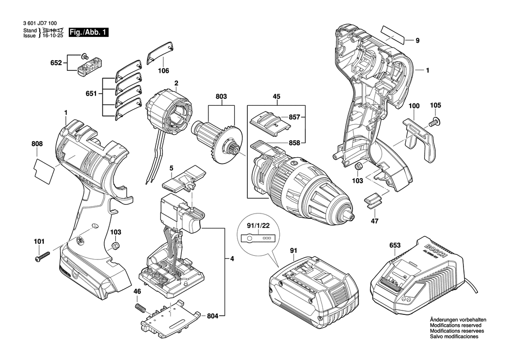 Bosch GSB 18 V-EC / 3601JD7100 / EU 18 Volt Spare Parts