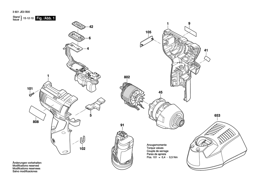 Bosch BACIS 10.8 V BL LI / 3601JE0B00 / EU 10.8 Volt Spare Parts