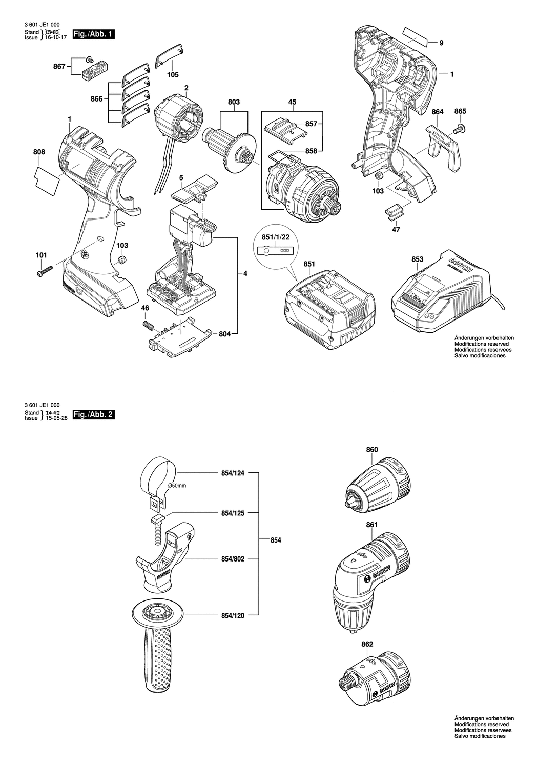 Bosch GSR 14.4 V-EC FC2 / 3601JE1000 / EU 14.4 Volt Spare Parts