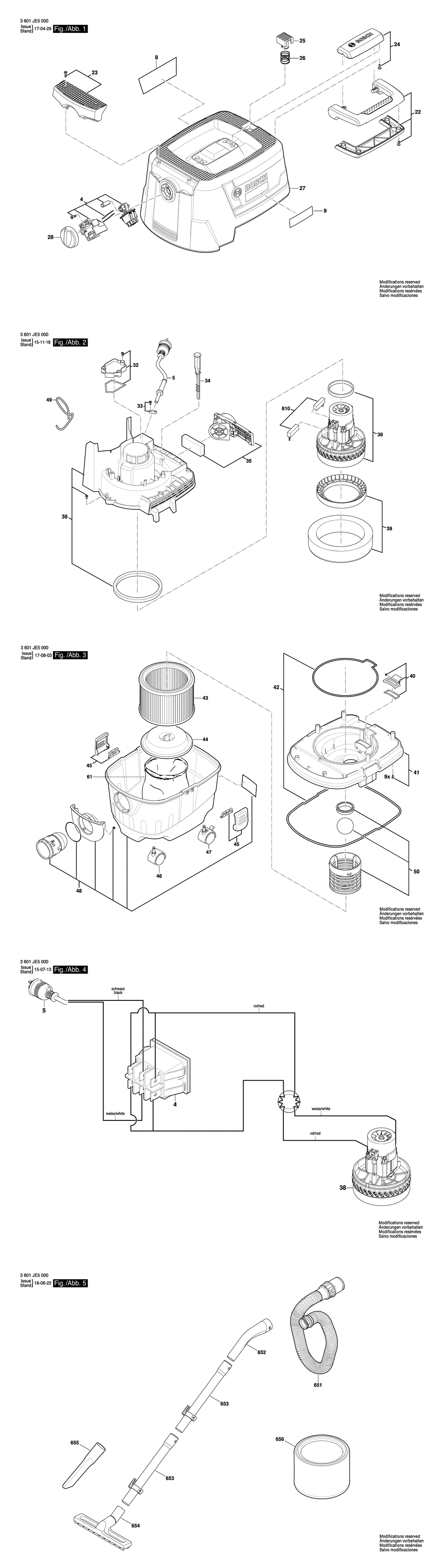 Bosch GAS 15 / 3601JE5000 / EU 230 Volt Spare Parts