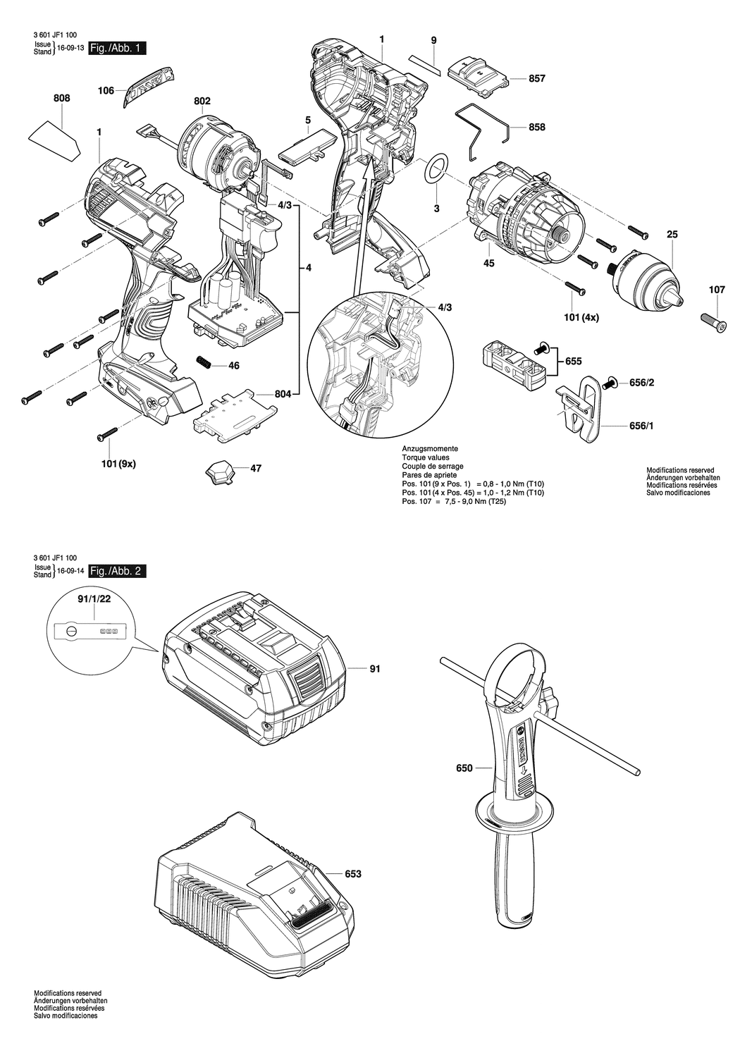 Bosch GSB 14.4 VE-EC / 3601JF1200 / EU 14.4 Volt Spare Parts