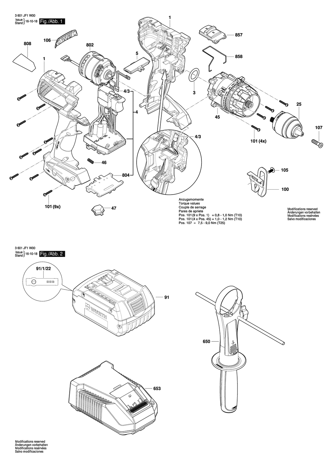 Bosch BS 18-A EC POWER COMBI / 3601JF1Y00 / EU 18 Volt Spare Parts