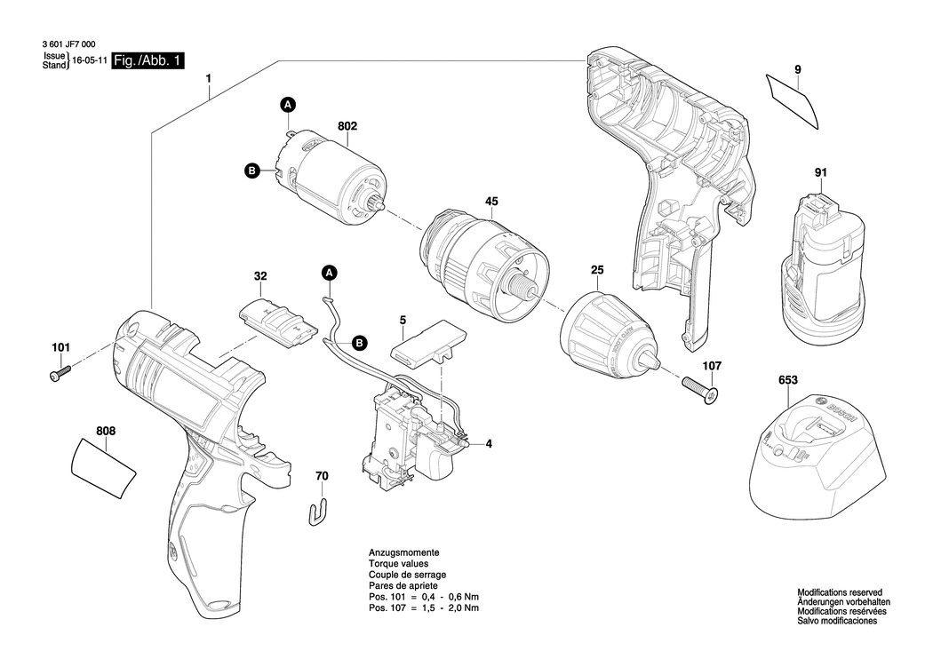 Bosch GSR 120-LI / 3601JF7000 / EU 12 Volt Spare Parts