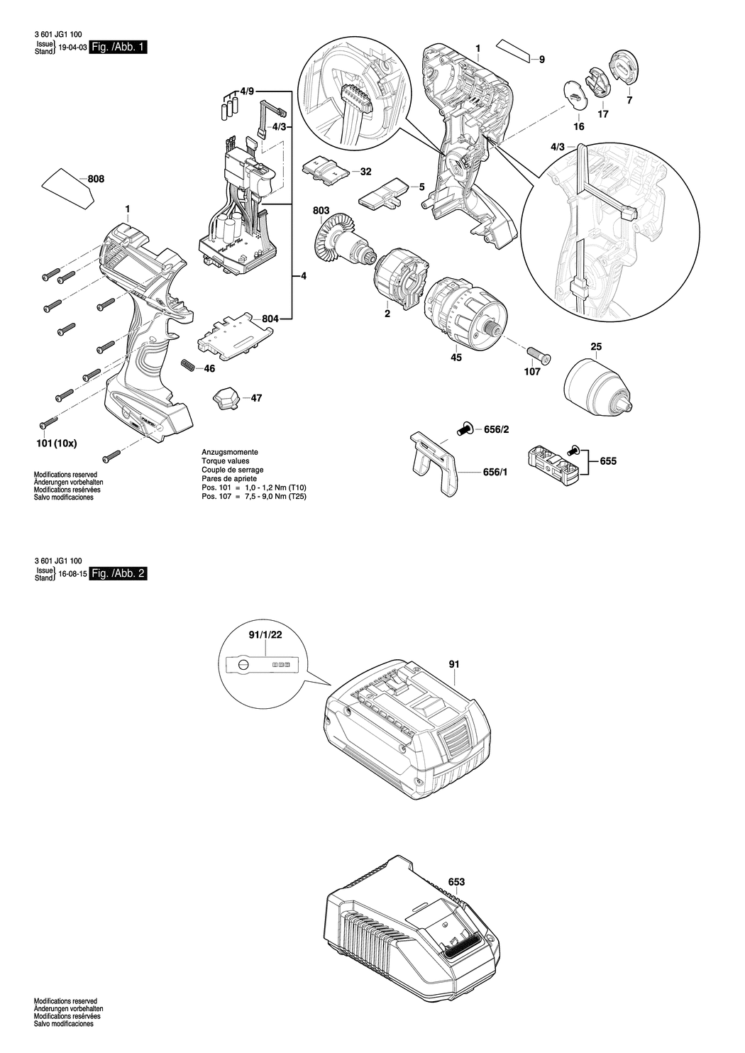 Bosch GSR 18V-60 C / 3601JG1100 / EU 18 Volt Spare Parts