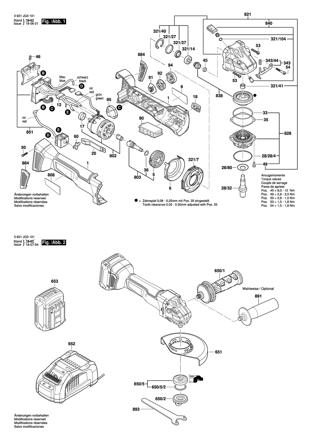 Bosch GWS 18V-10 / 3601JG3201 / EU 18 Volt Spare Parts