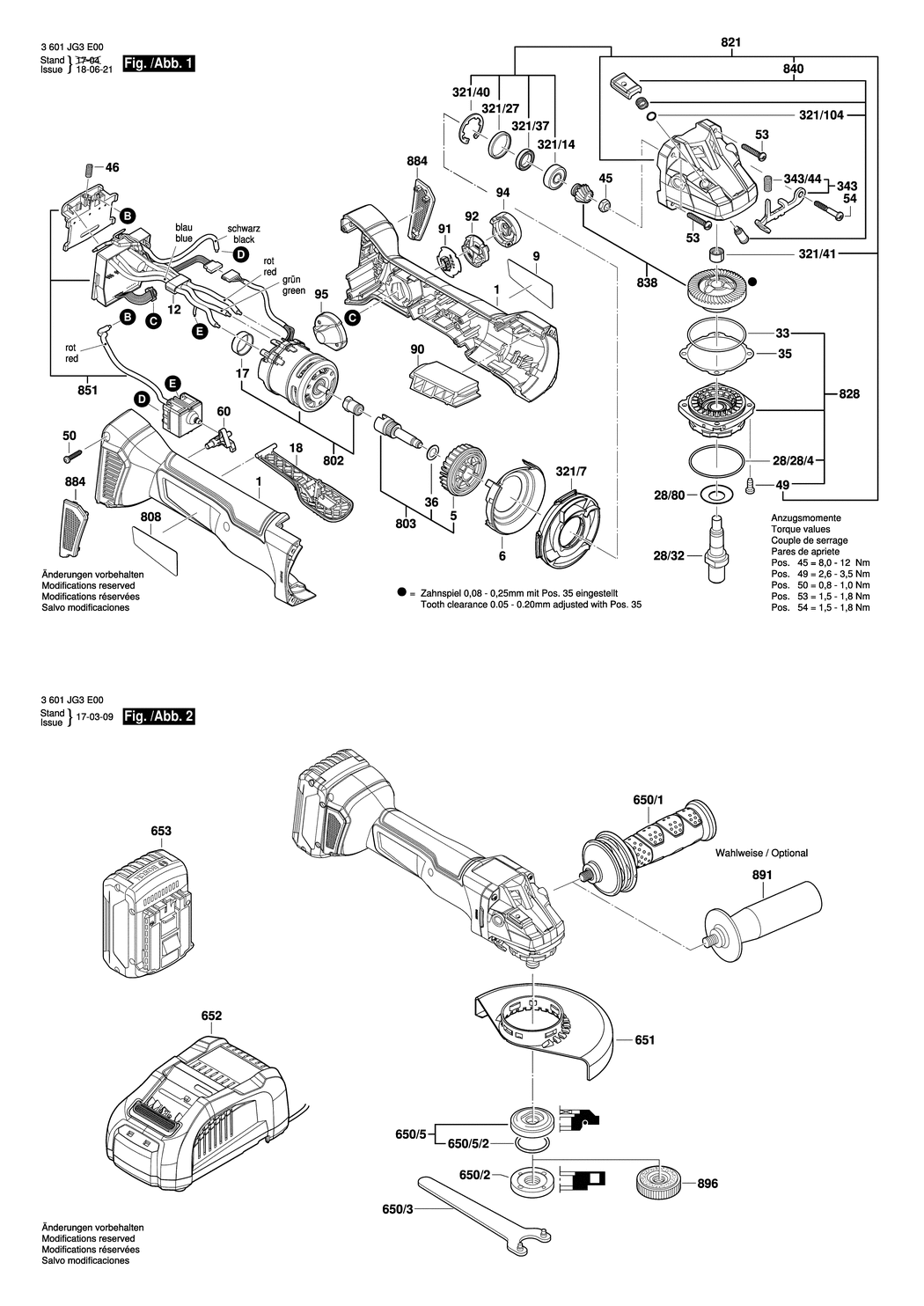 Bosch GWS 18V-45PSC / 3601JG3E00 / EU Spare Parts