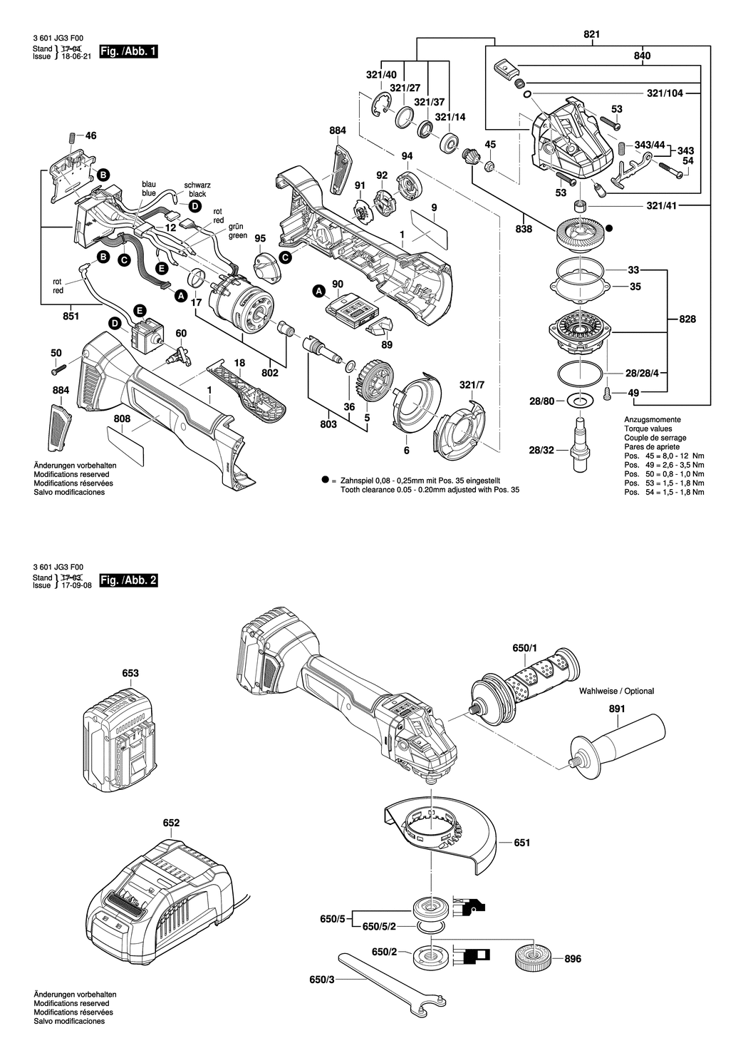 Bosch GWS 18V-45PSC / 3601JG3F00 / EU Spare Parts