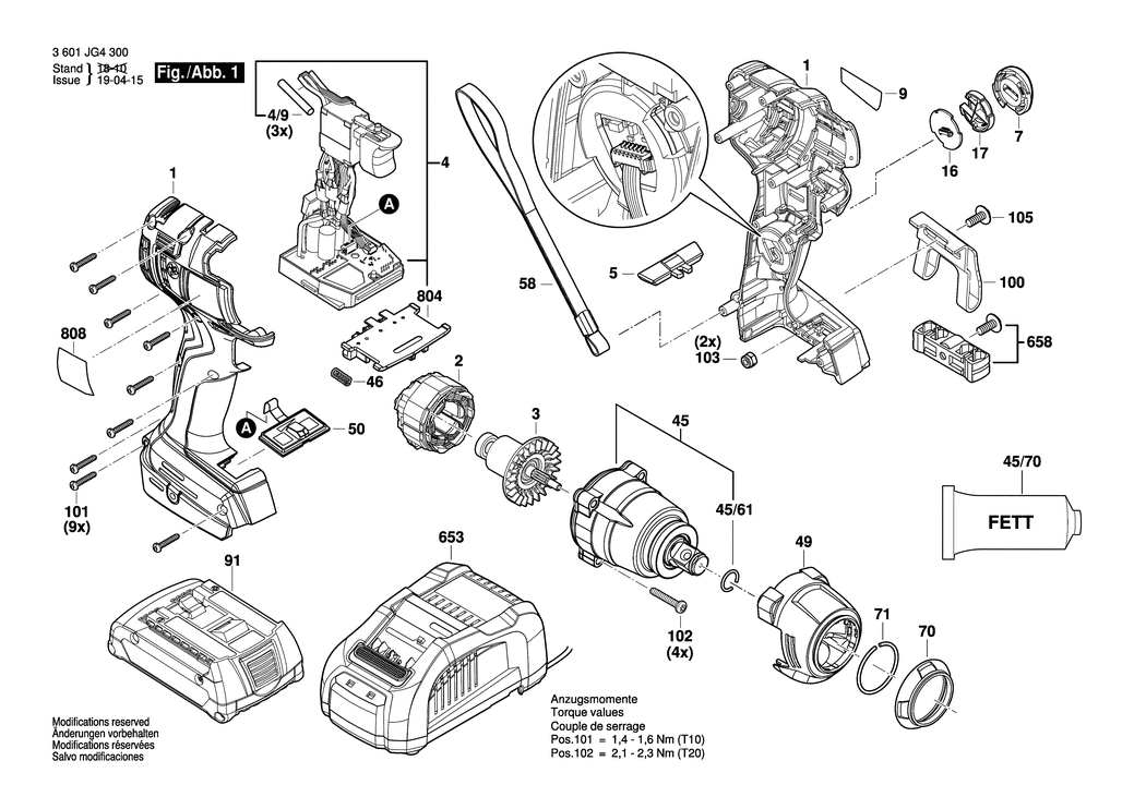 Bosch GDS 18V-200 C / 3601JG4300 / EU 18 Volt Spare Parts