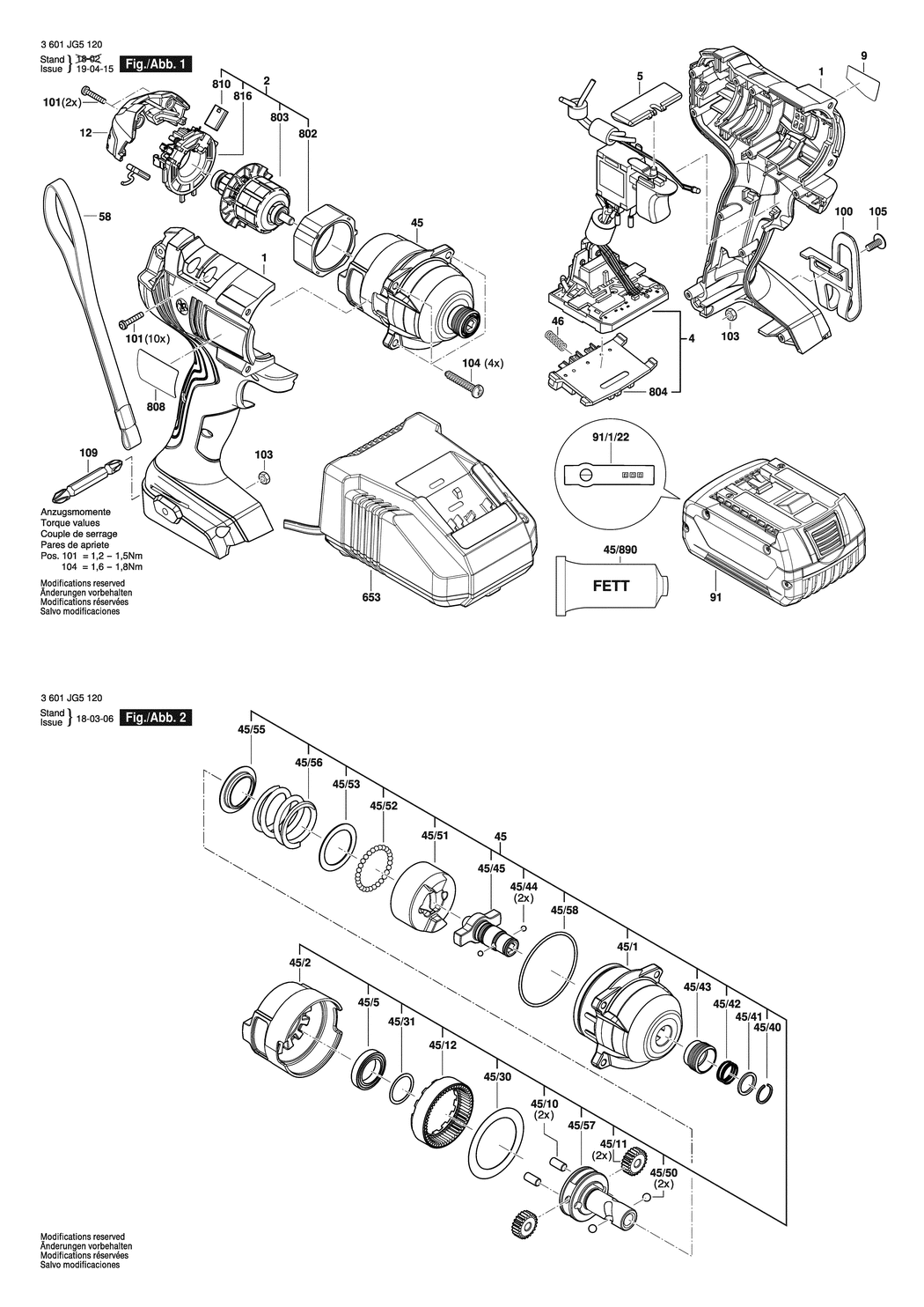 Bosch GDR 180-LI / 3601JG5120 / EU 18 Volt Spare Parts