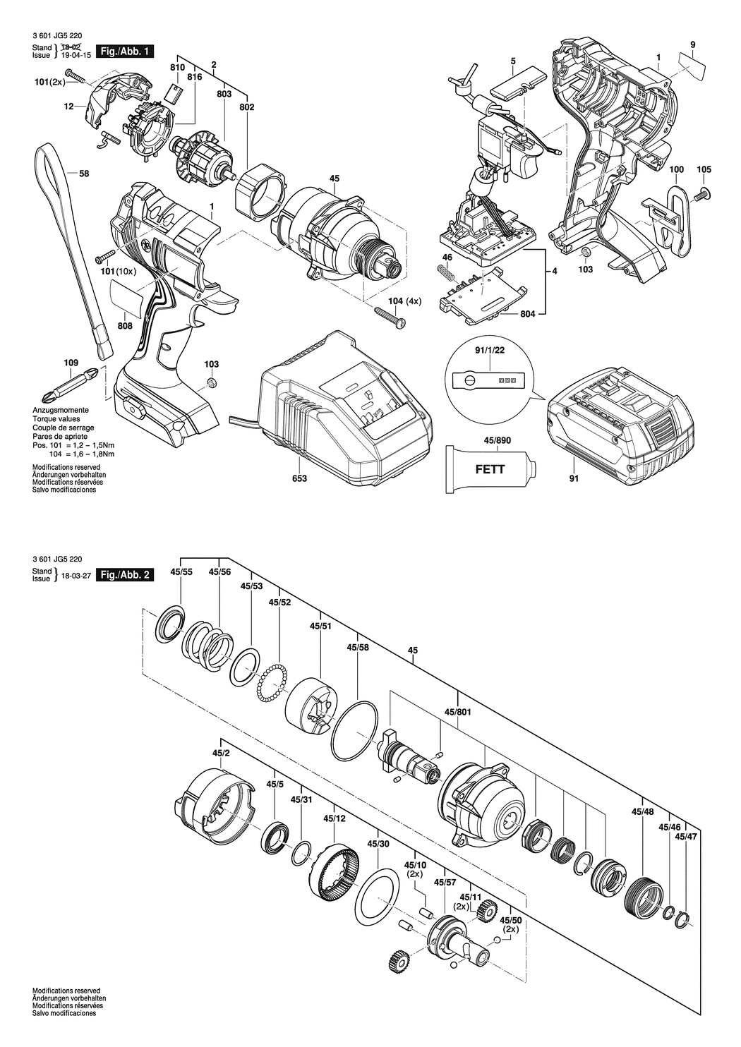 Bosch GDX 180-LI / 3601JG5220 / EU 18 Volt Spare Parts