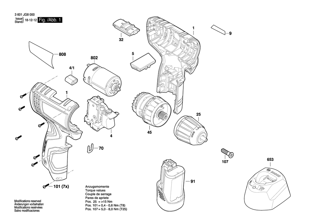 Bosch GSR 120-LI / 3601JG8000 / EU 12 Volt Spare Parts