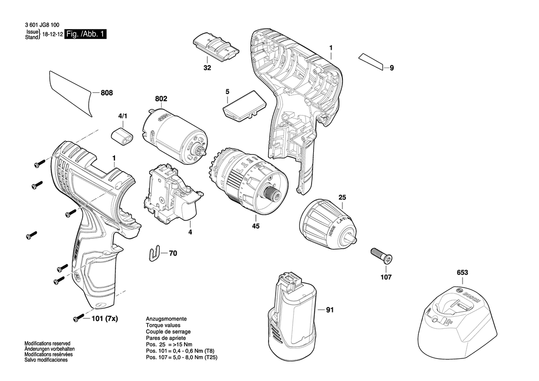 Bosch GSB 120-LI / 3601JG8100 / EU 12 Volt Spare Parts