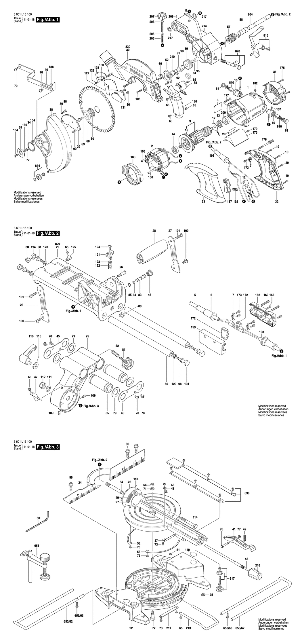 Bosch GCM 800 S / 3601L16100 / EU 230 Volt Spare Parts