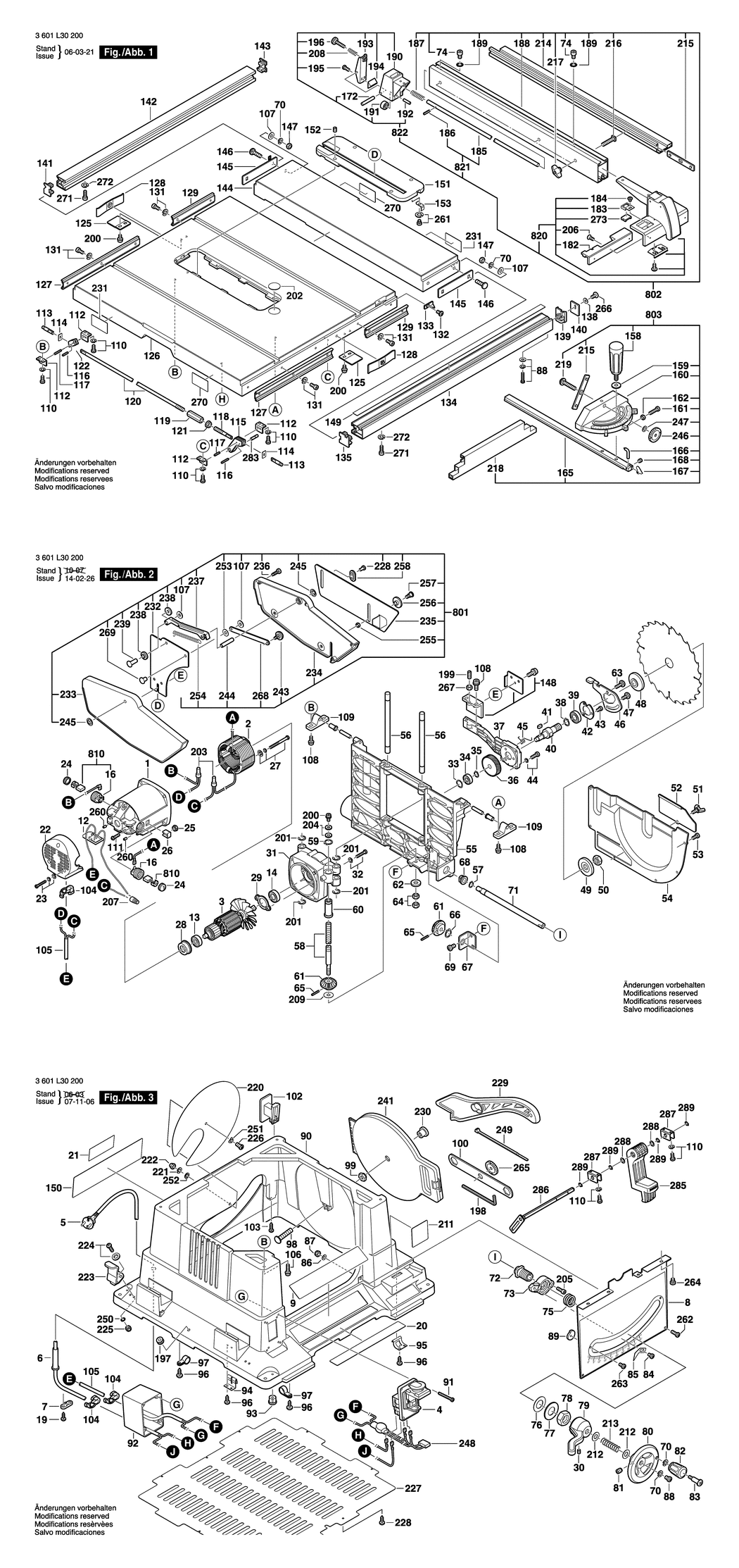 Bosch GTS 10 / 3601L30200 / EU 230 Volt Spare Parts