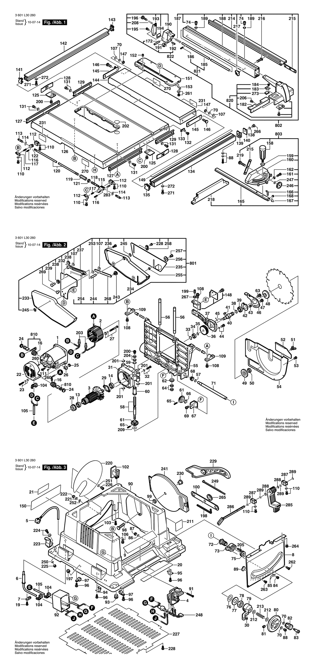 Bosch GTS 10 / 3601L30260 / GB 110 Volt Spare Parts