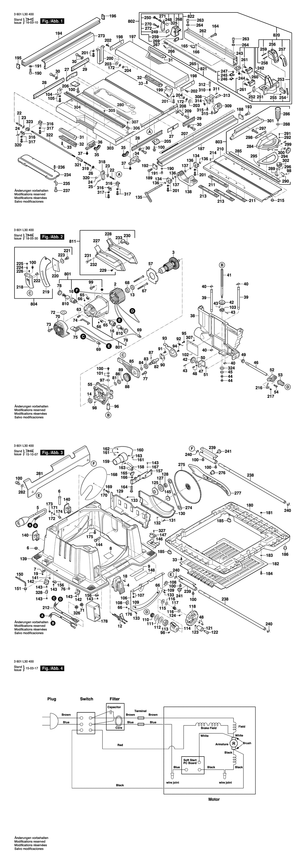 Bosch GTS 10 XC / 3601L30430 / CH 230 Volt Spare Parts