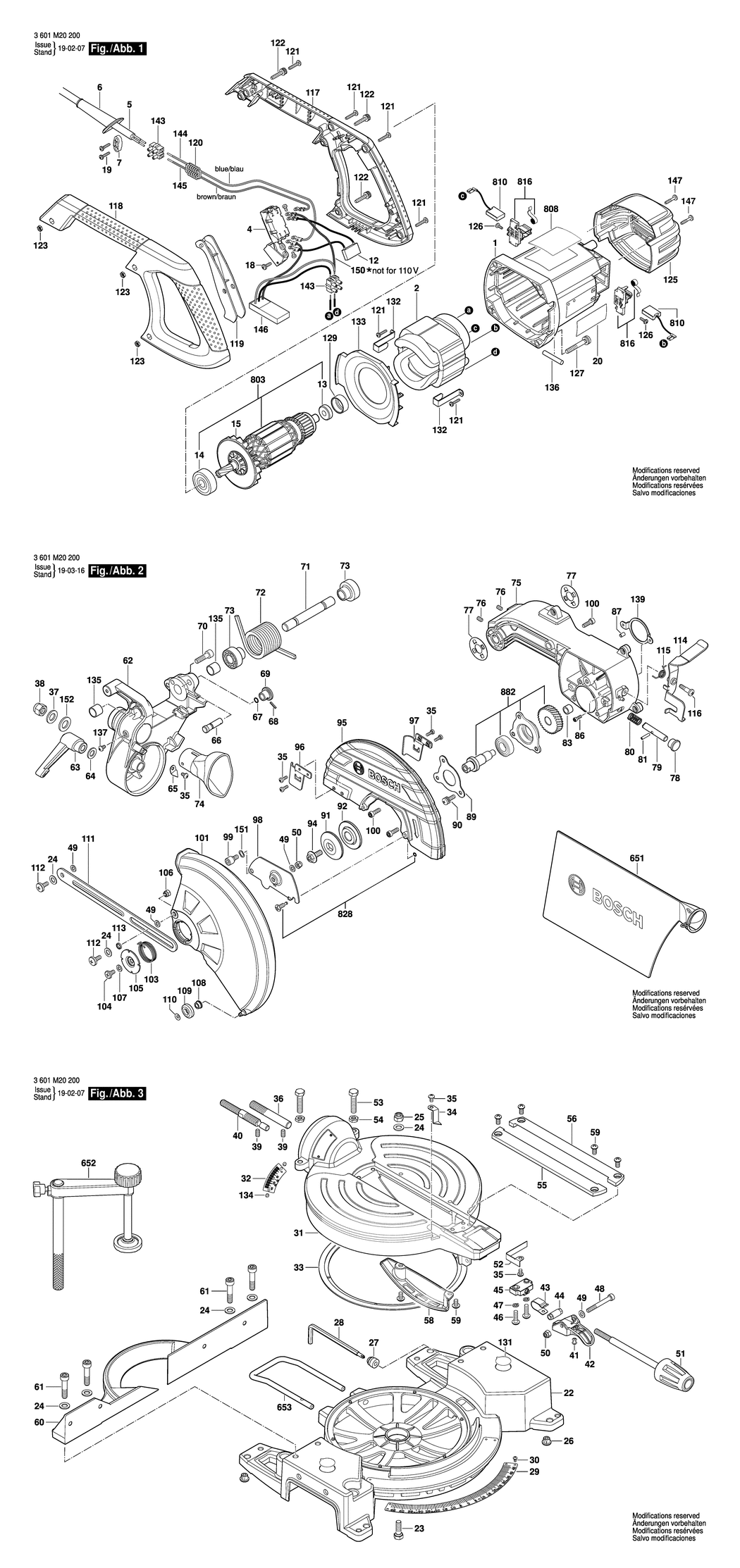 Bosch GCM 10 J / 3601M20230 / CH 230 Volt Spare Parts