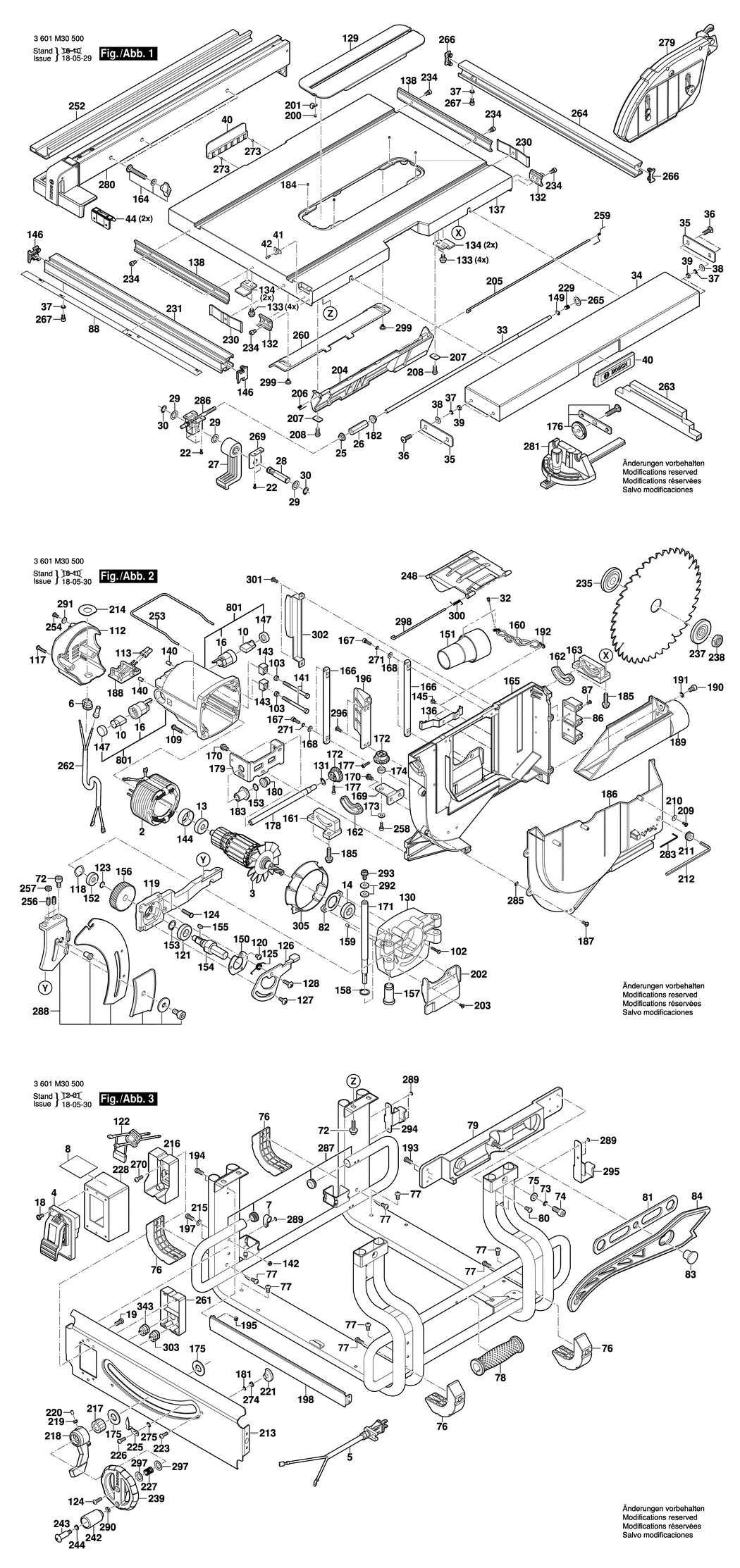 Bosch GTS 10 J / 3601M30500 / EU 230 Volt Spare Parts