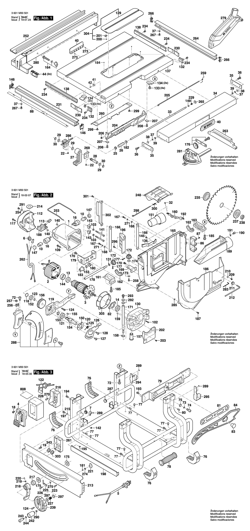 Bosch GTS 10 J / 3601M30561 / GB 110 Volt Spare Parts