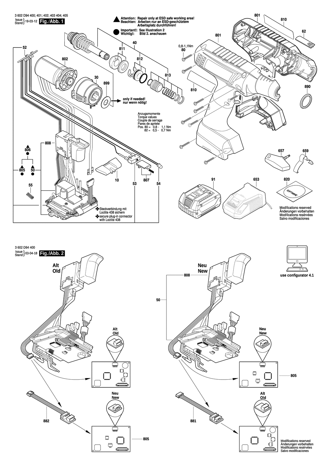 Bosch EXACT ION 2-700 / 3602D94400 / EU 18 Volt Spare Parts