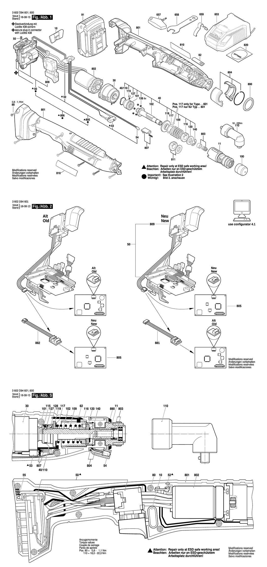 Bosch ANGLE EXACT ION 8-1100 / 3602D94600 / EU 18 Volt Spare Parts