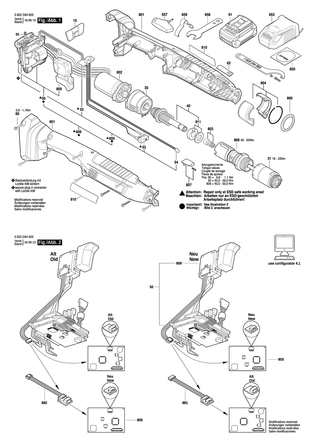 Bosch ANGLE EXACT ION 23-380 / 3602D94602 / EU 18 Volt Spare Parts