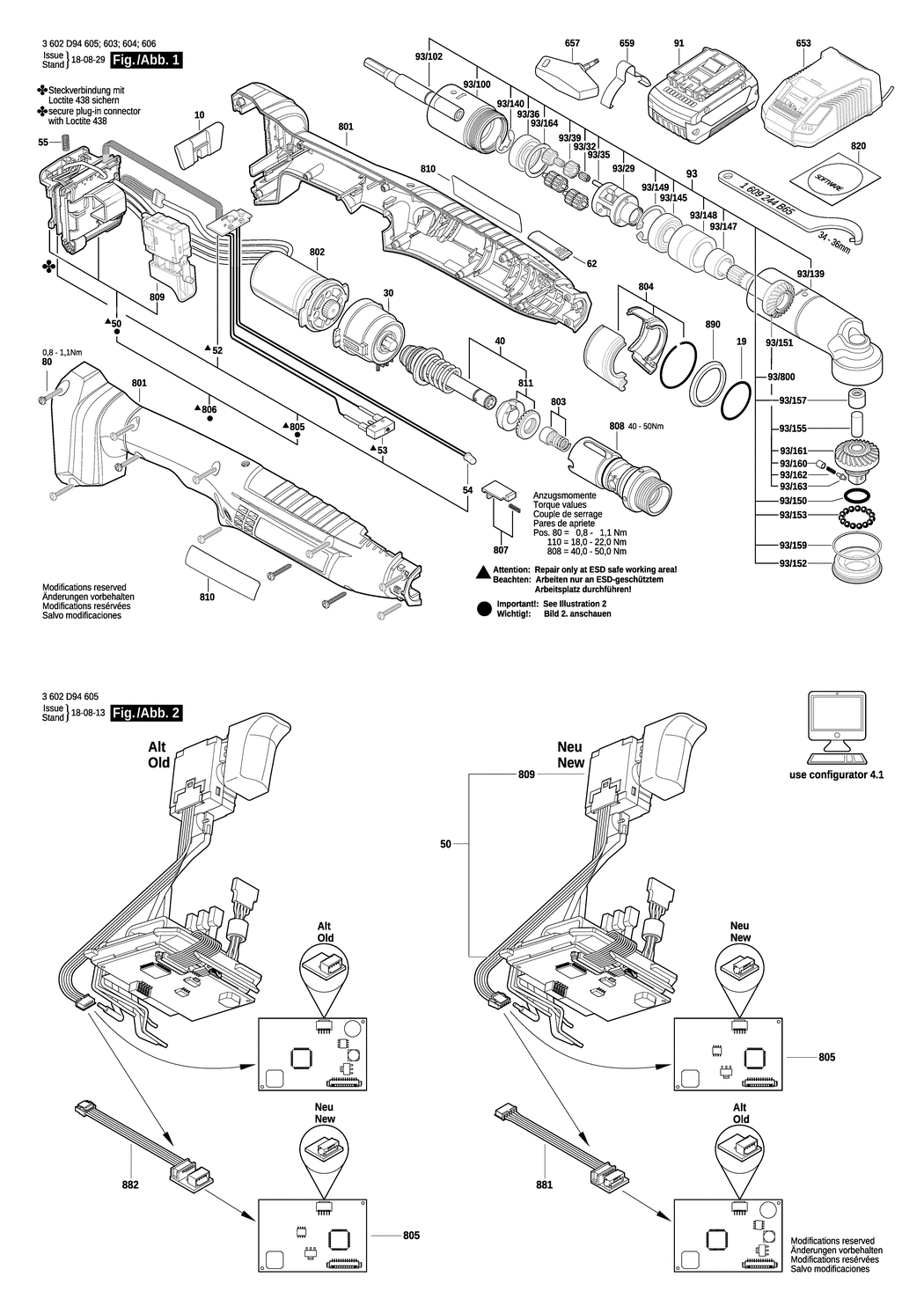 Bosch ANGLE EX ION 30-300 / 3602D94603 / EU 18 Volt Spare Parts