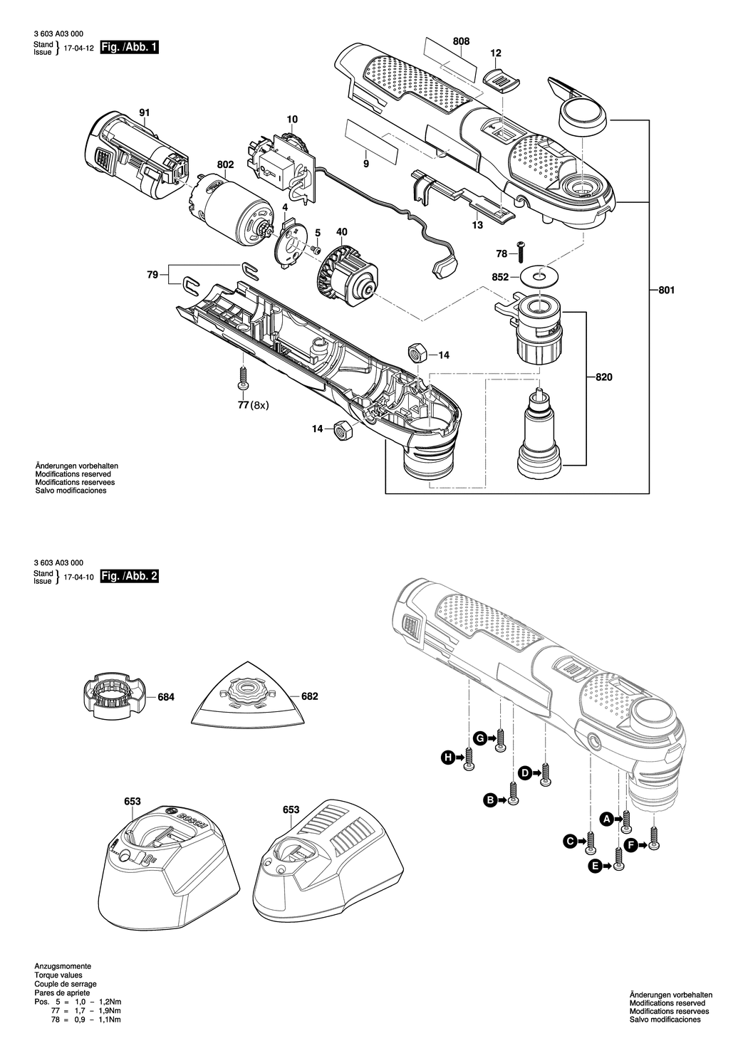 Bosch UniversalMulti 12 / 3603A03000 / EU 12 Volt Spare Parts